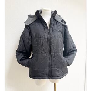 Vintage Reversible Convertible Ski Jacket L Black Grey Fleece Hooded